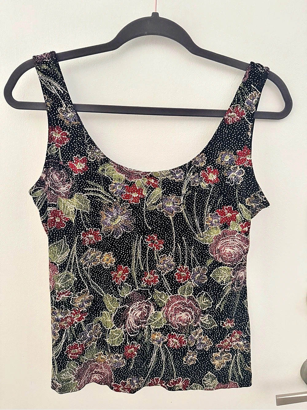 Alex Evenings Floral Tank Top in Black & Red Size Medium